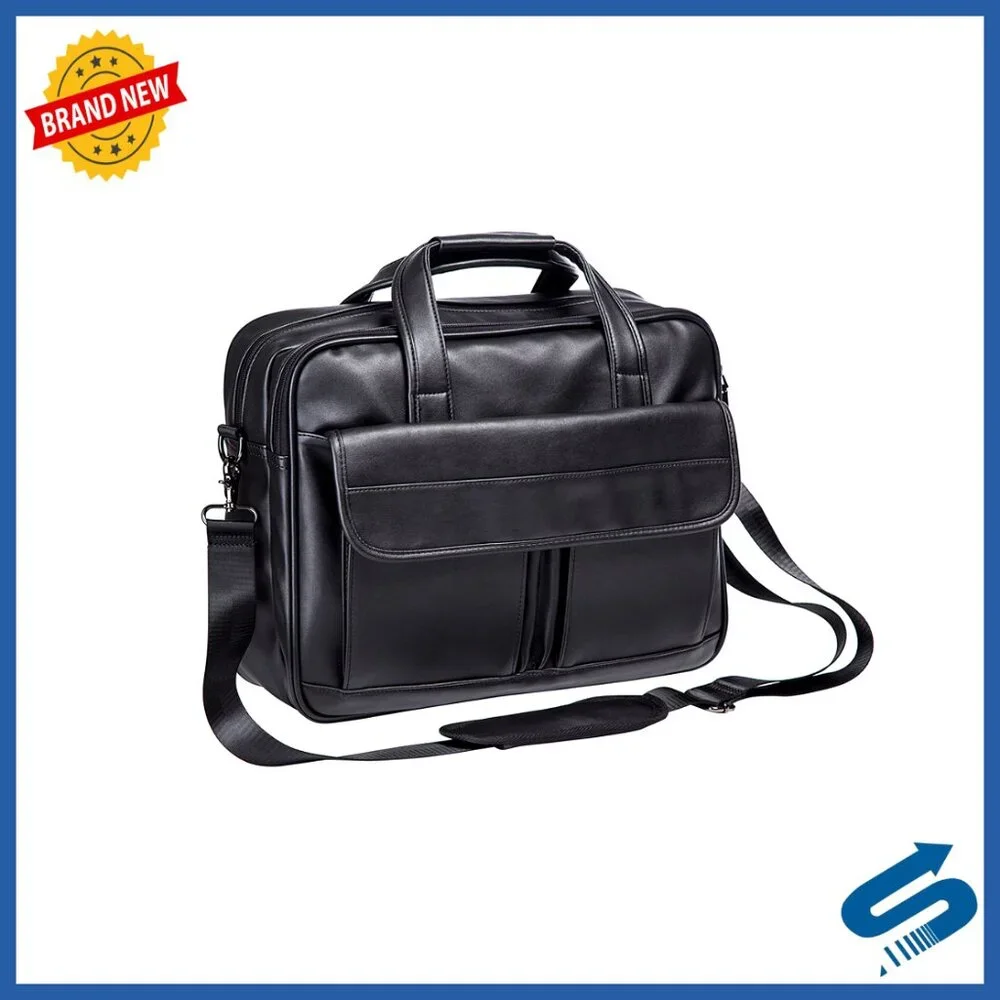 Leather Messenger Bag for Laptop Business Travel Briefcase 17.3 Inch